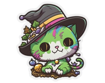 Zombie Cats with Hats Stickers, ZC1, gift for cat lovers, gift for Halloween, spooky, creepy, horror, undead sticker, kitty cat, cat in hat