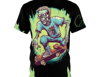 Retro Zombie Skater Graphic Tee, RZT2, retro, skateboard, skate gear, gift for skaters, gift for horror fan, zombie lover, 80's, 90's, rebel