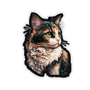 Pretty Calico Kitty Cat, #1, Cat, Soft, Furry, Fluffy, Fuzzy, Cute, Sticker, Kitty cat, pretty kitty, gift for cat lovers, gift for kids