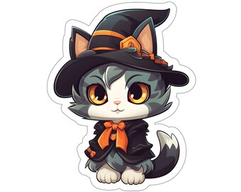Halloween Kitty Cat Stickers, HK8, creepy, spooky, gift for cat lover, gift for Halloween, holiday, gift for kids, decoration, fun and cute