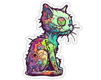 Zombie Kitty Cat Sticker, #14, Zombie Sticker, Cat Sticker, Spooky, Creepy, Undead, Colorful Graffiti, Punk Cat, Kiss-Cut Stickers