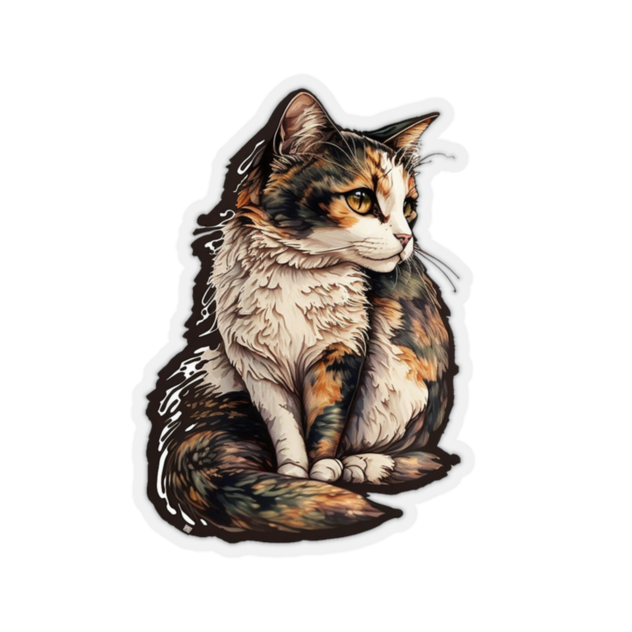 Joli chat Calico Kitty, # 4, chat, doux, poilu, moelleux, flou, mignon, autocollant, chat Kitty, joli minou, cadeau pour les amoureux des chats, cadeau pour les enfants