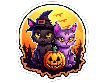 Halloween Kitty Cat Stickers, HK13, creepy, spooky, gift for cat lover, gift for Halloween, holiday, gift for kids, decoration, fun and cute