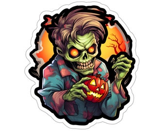 Halloween Zombie Stickers, HZ2, creepy, spooky, gift for horror fan, gift for Halloween, holiday, macabre, scary, undead, zombie, pumpkin