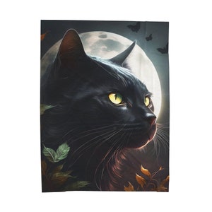 Black Cat Plush Blanket: Mystical Moon Velveteen Blanket