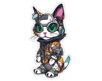 Cyberpunk Kitty Cat Stickers, K7, gift for cat lovers, futuristic, cute cats, animal sticker, hi-tech, cyber cat, cyberpunk sticker, kitten