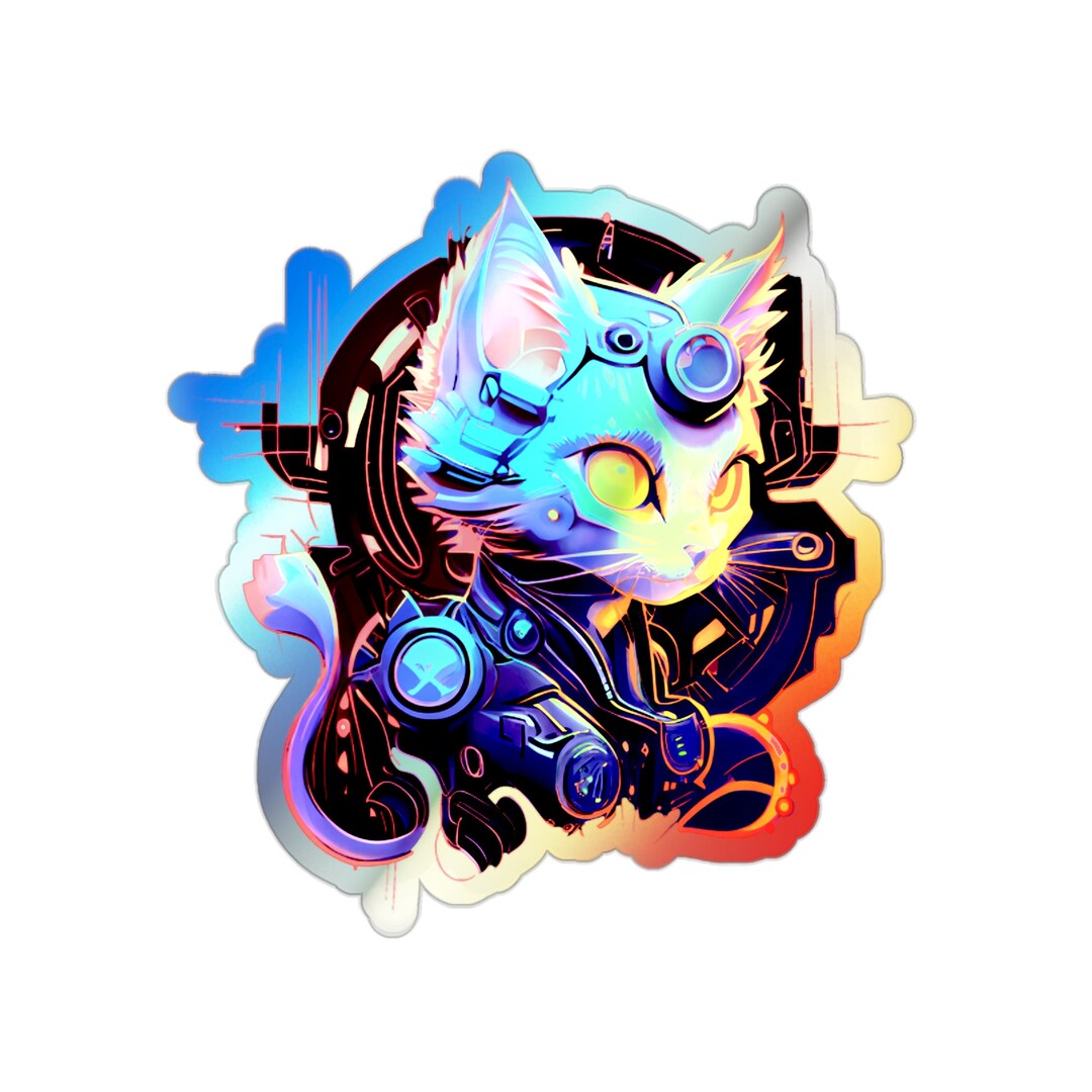 Cyberpunk Kitty Cat Holographic Sticker: Futuristic Metallic Die-cut - Etsy