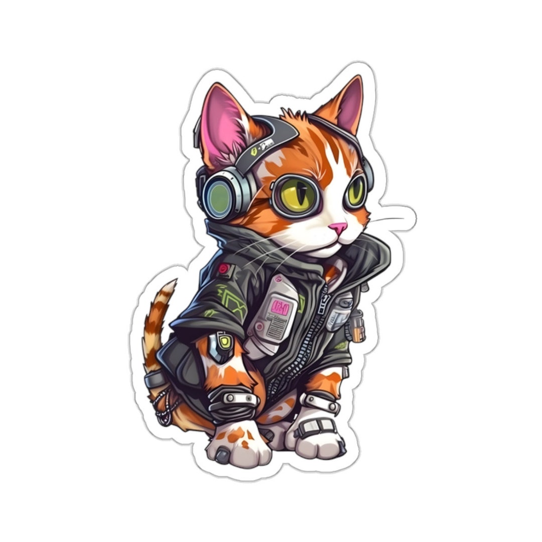 Cyberpunk Kitty Cat Vinyl Sticker: Futuristic Animal Decal - Etsy