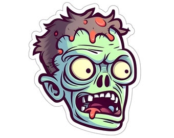 Creepy Zombie Face, HQ4, spooky, walking dead, undead stickers, cute zombie, colorful, gift for Halloween, horror, Kiss-Cut Stickers