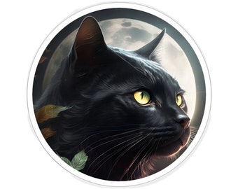 Schwarze Katze Mond Vinyl Aufkleber: Halloween Dekor, Geschenk Katzenliebhaber