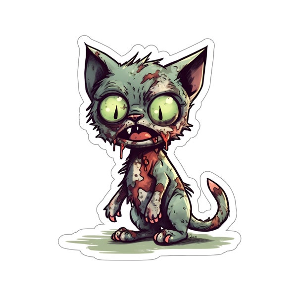 Zombie Kitty Cat Sticker, #22, Zombie Sticker, Cat Sticker, Spooky, Creepy, Undead, gift for cat lover, gift for Halloween, horror fan