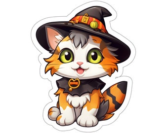 Halloween Kitty Cat Stickers, HK7, creepy, spooky, gift for cat lover, gift for Halloween, holiday, gift for kids, decoration, fun and cute