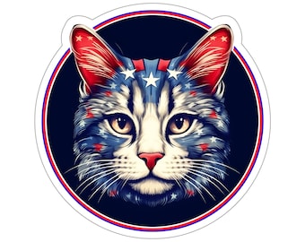 4th of July Kitty Cat Stickers, 4J2, Independence Day, patriots, red white and blue, stars and stripes, gift for cat lovers, USA, America