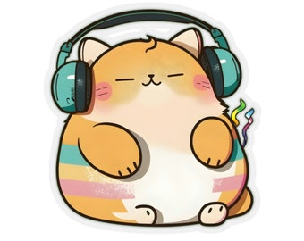 Headphone Cat Stickers, H5, gift for cat lovers, cute cats, kitty cat sticker, music lovers, adorable cat sticker, Kiss-Cut Stickers