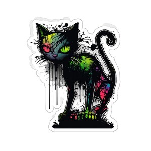 Zombie Kitty Cat #5, Frisky Cat, Spooky, Creepy, Colorful Graffiti, Fun Design, Kiss-Cut Stickers