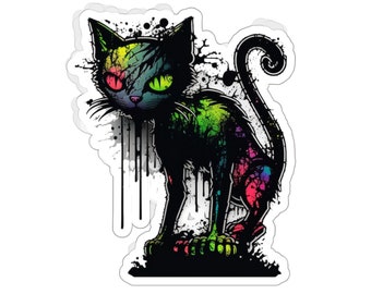 Zombie Kitty Cat #5, Frisky Cat, Effrayant, Effrayant, Graffiti coloré, Design amusant, Autocollants Kiss-Cut