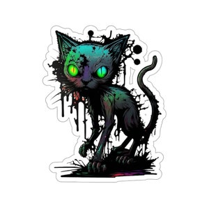 Zombie Kitty Cat #8, Frisky Cat, Spooky, Creepy, Colorful Graffiti, Fun Design, Kiss-Cut Stickers