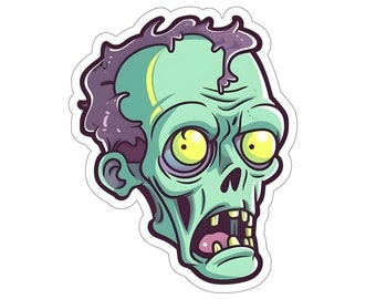 Creepy Zombie Face, HQ5, spooky, walking dead, undead stickers, cute zombie, colorful, gift for Halloween, horror, Kiss-Cut Stickers