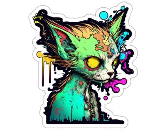 Zombie Kitty Cat #7, Frisky Cat, Spooky, Creepy, Colorful Graffiti, Fun Design, Kiss-Cut Stickers