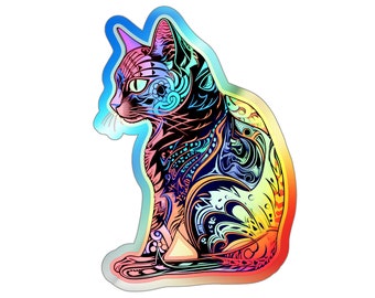 Holographic Neon Cat Stickers, N10, gift for cat lover, holo, rainbow, metallic, shiny, kitty cat, neon, colorful, neon cats, metallic shine