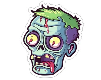 Creepy Zombie Face, HQ1, spooky, walking dead, undead stickers, cute zombie, colorful, gift for Halloween, horror, Kiss-Cut Stickers