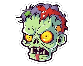 Creepy Zombie Face, HQ3, spooky, walking dead, undead stickers, cute zombie, colorful, gift for Halloween, horror, Kiss-Cut Stickers