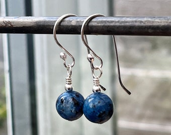 Dark Blue Jasper Gemstone Earrings, Sterling Silver Drop Earring, Gift For Women, Navy Blue Jasper Gemstones