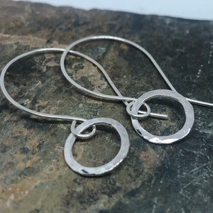Handmade Sterling Silver Drop Earrings With Hammered Circles, Great Everyday Earrings, Gift For Her image 3