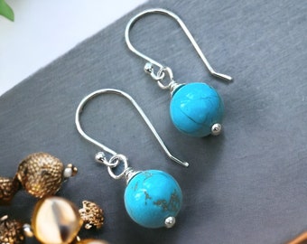 Sterling Silver Gemstone Turquoise Earrings Hand Made In Sterling Silver, December Birthstone, Gift For Her