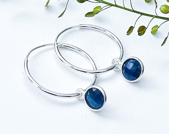 Sapphire Hoop Earrings In Sterling Silver September Birthstone, September Birthday Gift For Her