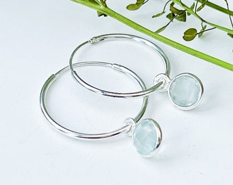 Aquamarine Hoop Earrings Sterling Silver March Birthstone Jewellery