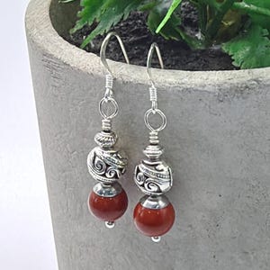 Red Jasper Sterling Silver Drop Earrings Handmade Gemstone Jewellery