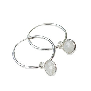 Sterling Silver Moonstone Hoop Earrings With Moonstone Charms, Mother’s Day Gift, June Birthstone, June Birthday Gift