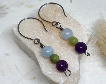 Gemstone Titanium Drop Earrings  Totally Handmade Hypoallergenic Jewellery