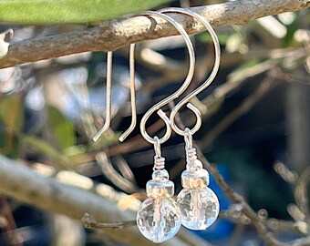 April Birthstone Earrings, Clear Quartz & Sterling Silver Drop Earrings, Totally Handmade, April Birthday Gift For Her