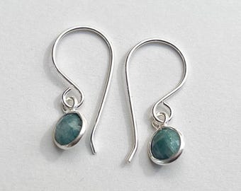 Raw Emerald Drop Earrings Handmade Sterling Silver May Birthstone Birthday Gift