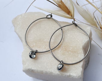 Titanium Hoop Earrings With Clear CZ Charm Totally Handmade Hypoallergenic Jewellery