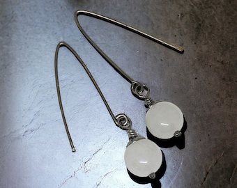 Titanium Drop Earrings Moonstone Gemstone Totally Handmade Hypoallergenic Jewellery