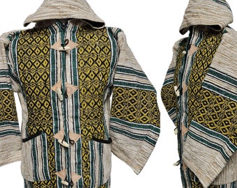 Luxus Marokkanische Beige/Gold Kaschmir Wolle Blend Baja Jerga Jacke mit Reißverschluss