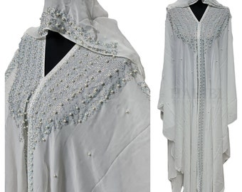 Women's White Chiffon Open Kimono Abaya Long Maxi Jilbab Burka