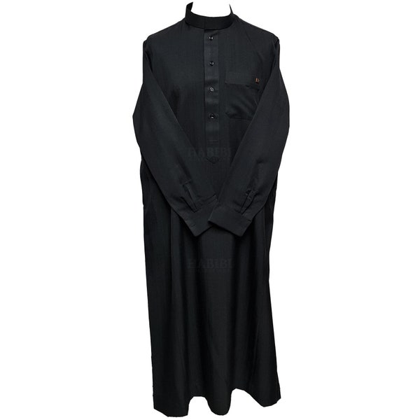 Men's Nusuki High Quality Thick Black Long Cuff Sleeve Thobe Jubba