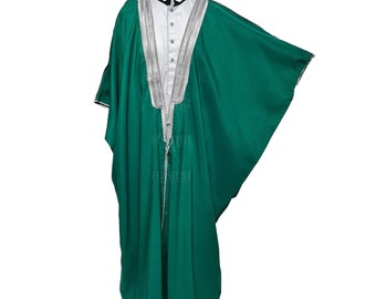 Men’s PREMIUM 3-Quarter Sleeve Green/Silver Arabian Bisht Cloak Arab Dress Thobe Islam Robe