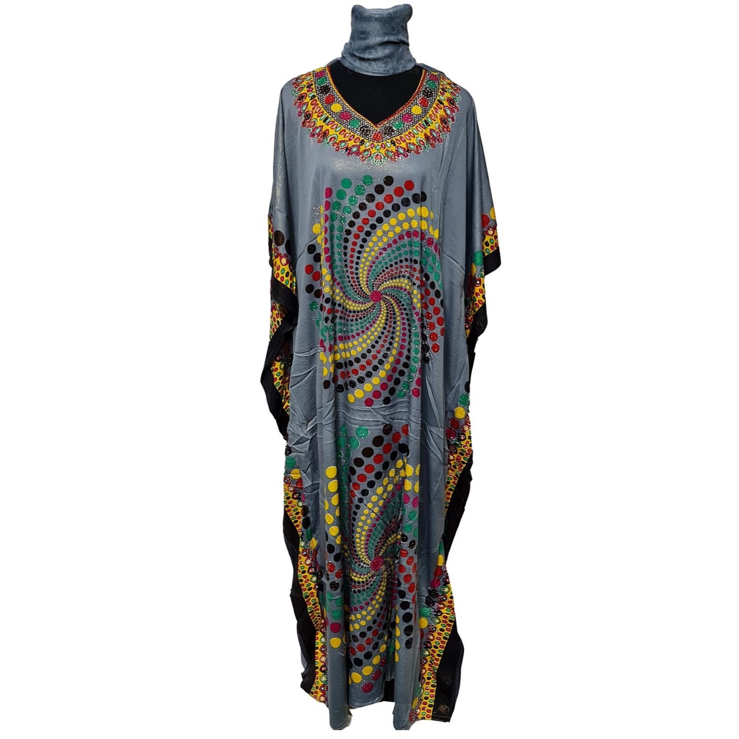 Women's Kaftan Grey Loose Fit Tunic Dress Sequin Floral | Etsy
