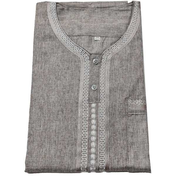 Men Moroccan Grey Short Sleeves Thobe Jubba Kandora Dishdasha