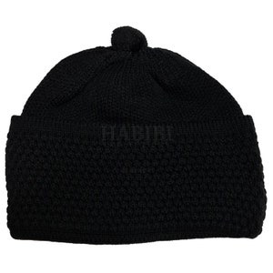 Muslim Kufi Turkish Winter Hat Skull Cap Topi Men's Wool Blend Bubble Black