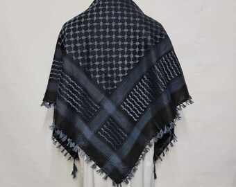 Shemagh Arab Head Scarf Wrap Arafat Keffiyeh Yashmagh Black Grey+Fringes