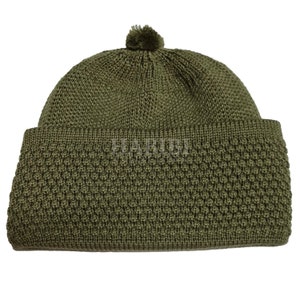 Muslim Kufi Turkish Winter Hat Skull Cap Topi Men's Wool Blend Bubble Green