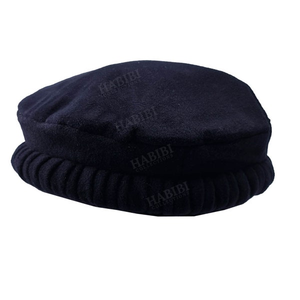 Homme Afghani Wool Skull Cap Navy Blue Hat Kufi Topi Pakol Winter