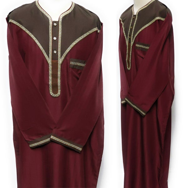 Moroccan Long Sleeve Maroon & Beige Thobe + Trousers