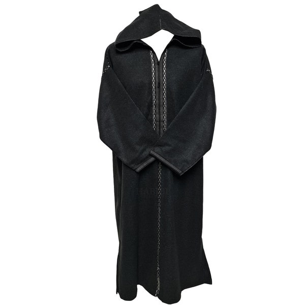 Mezcla de lana de cachemira muy cálida marroquí negro gris con capucha Thobe Djellaba